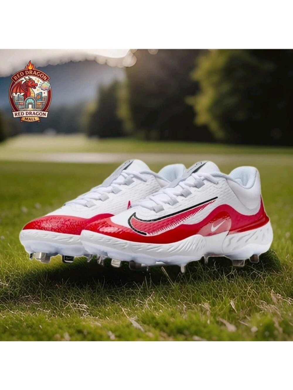 Nike Alpha Huarache Elite 4 Low Baseball Cleats White Red FD2745-105 - Men's 9